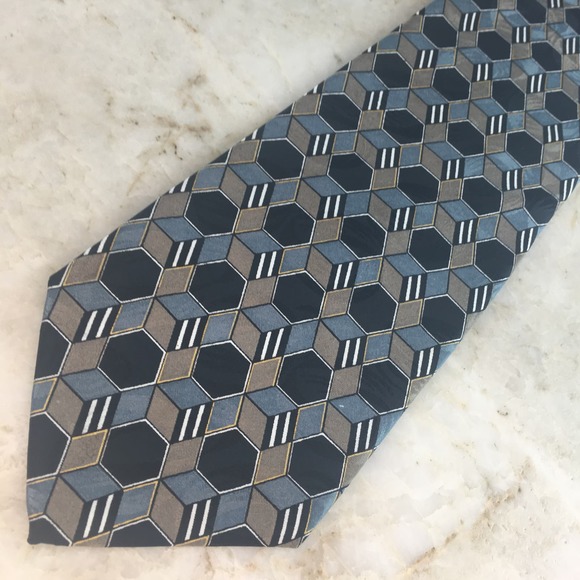 GEOMETRIC BLACK GRAY TAN NECKTIE - Picture 4 of 6